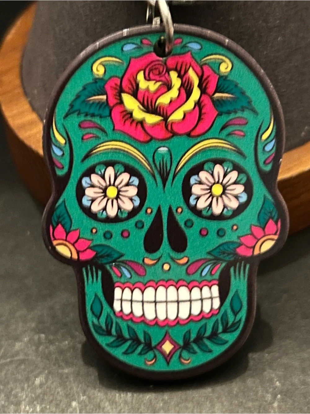 Colorful Floral Sugar Skull Acrylic Bag Charm Keychain in Assorted Colors NWT